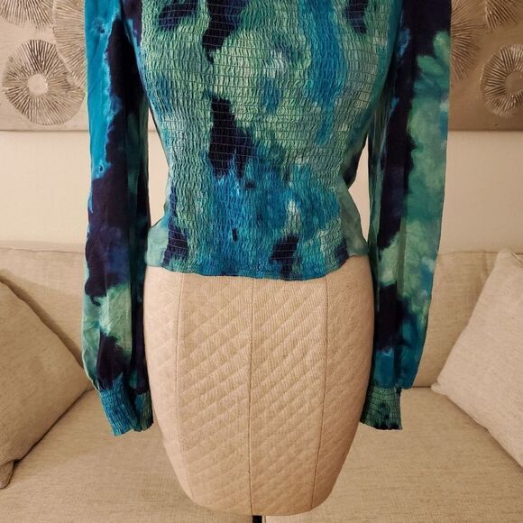 AFRM Bardot Tie Dye Smocked Square Neck Top size Medium in Teal - Picture 7 of 13